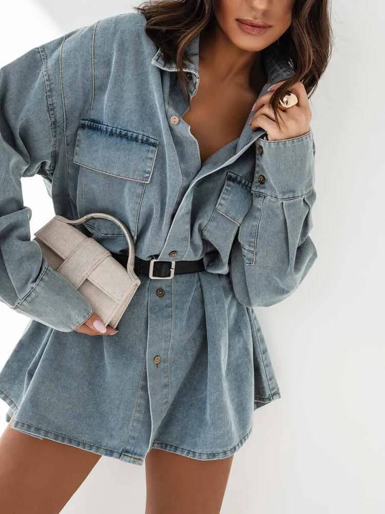 Street Fashion Taiwan - Dames denim oversized shirtjas vintage losse