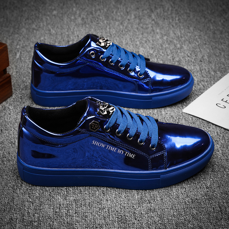 Street Fashion Walk - Luxe Mannen Casual Sneakers Blauw Glanzend