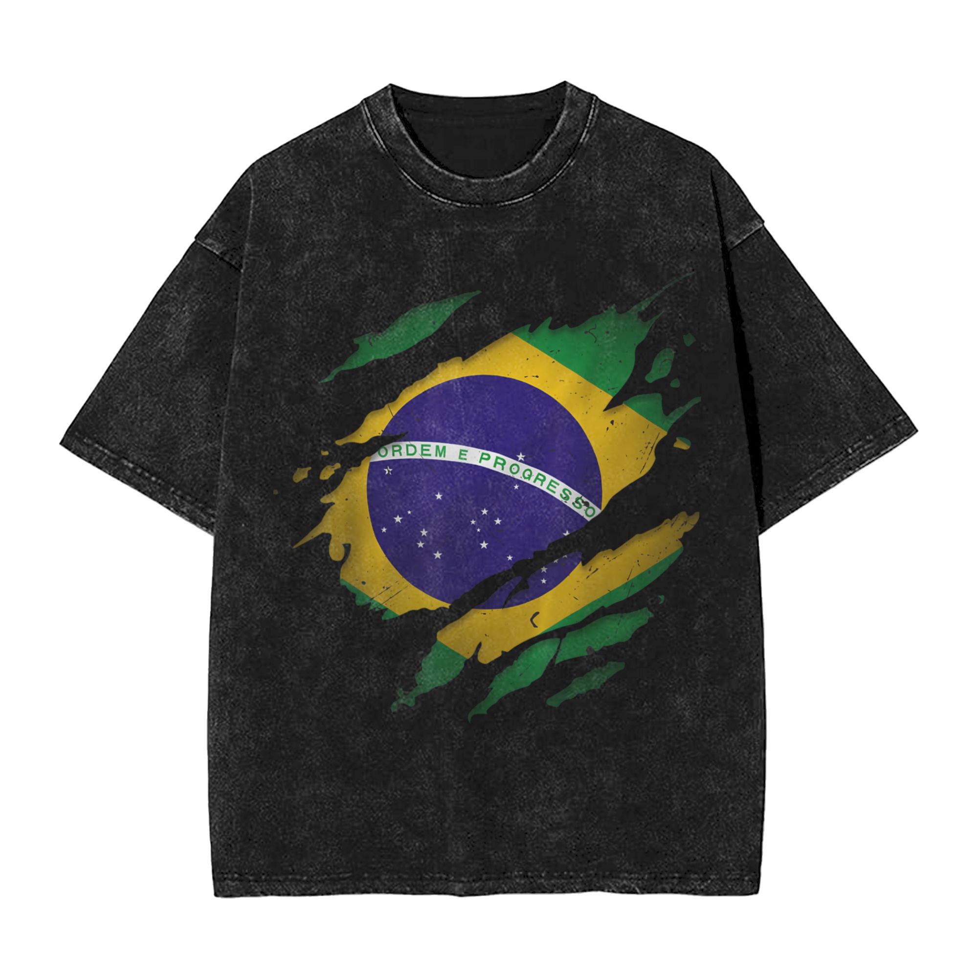 Street Fashion Brazil - Brazilië Braziliaanse vlag gewassen T-shirt streetwear