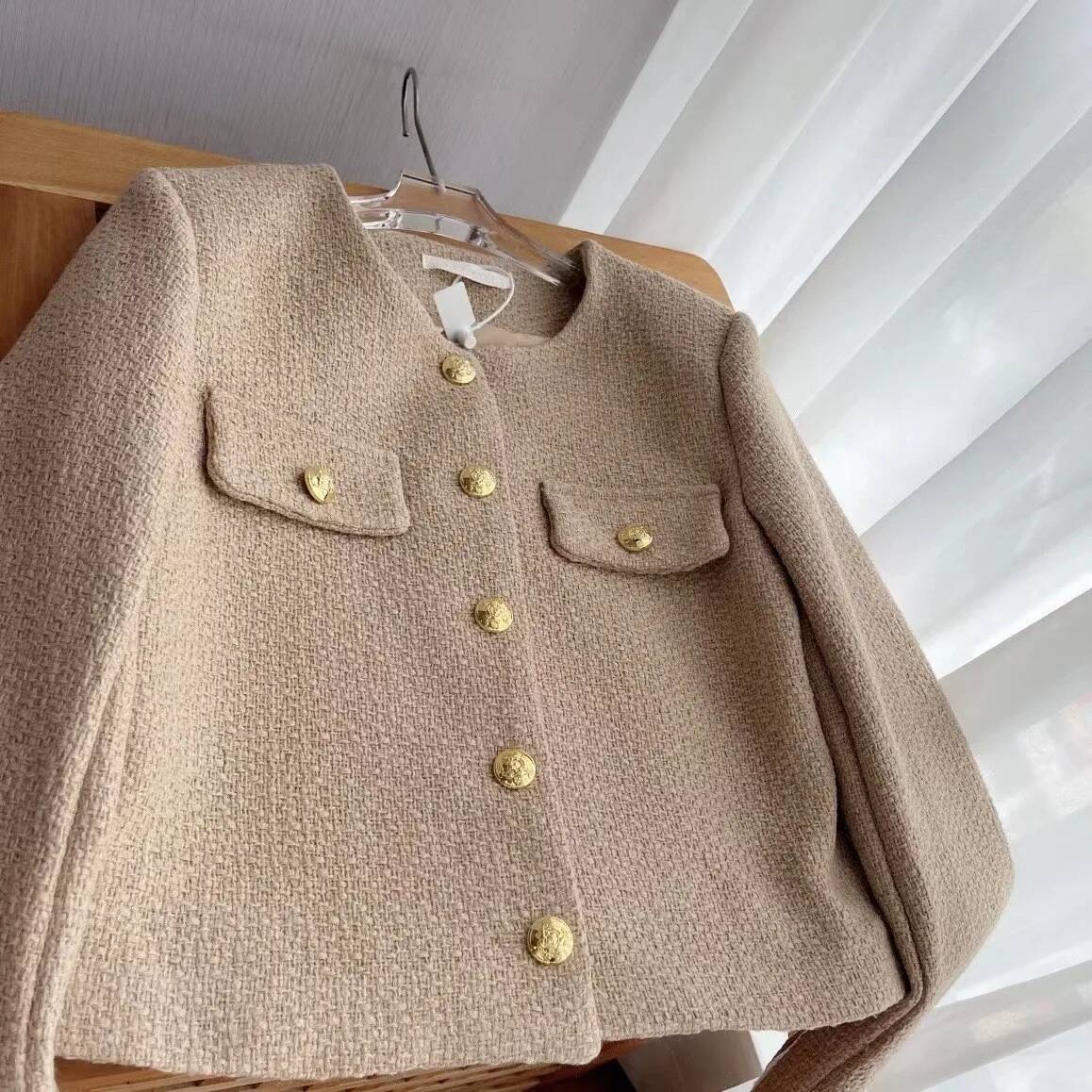 Street Fashion Taiwan - Mode geruite tweed jas met franjes