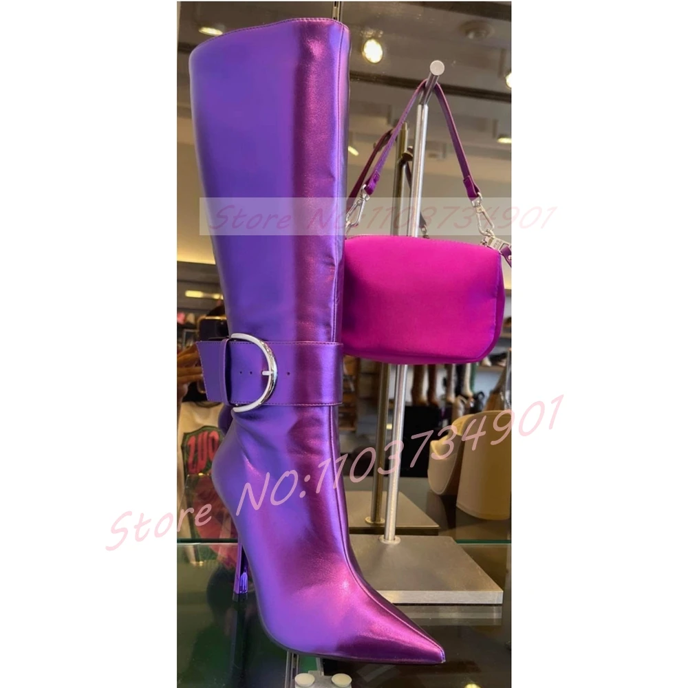 Paarse glanzende laarzen met r - Street Fashion Lady recensie en prijs