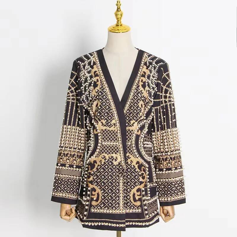 Mode kralen V-hals blazers jas - Street Fashion Taiwan recensie en prijs