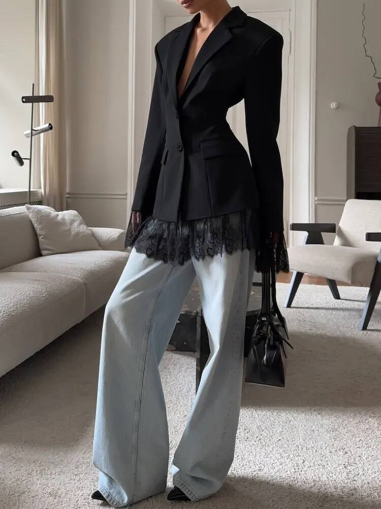 Elegante Kanten Blazer Jas Dam - Street Fashion Taiwan recensie en prijs